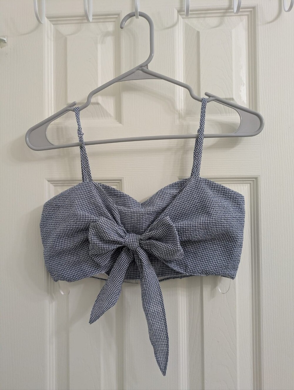 Women’s Gingham Tie-Front Crop Top - Blue